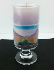 Glass Pedestal Stand Sand Art Purple Candle Southwest Desert Sky Mountain Scene picture
