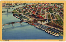 Waterfront Shopping Portland OR 1939 VTG Teich Linen Postcard picture