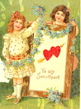 EMBOSSED POSTCARD GERMANY 1910s TO MY SWEETHEART VALENTINE GIRLS UNPOSTED BW 341 picture