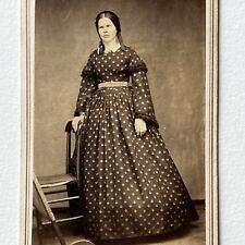 Antique CDV Photograph Lovely Woman Civil War Era Wonderful Print Dress Spooky picture