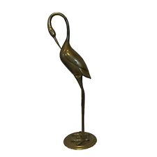 Vintage Solid Brass Crane Egret Heron Bird Figurine MCM 13” Tall Sculpture picture