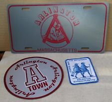 Arlington Massachusetts (3 Items) Plastic Licensee Plate, A-Town Magnet, Patch picture