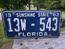 Vintage 1963 Florida Sunshine State License Plate  # 13w-543 picture