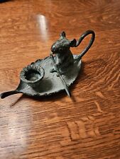 Vintage Whimsical Bronze Mouse Candle Holder, Oxidized Green picture