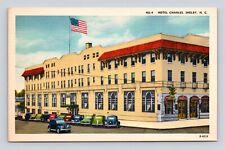 Vintage Postcard Hotel Charles Shelby NC North Carolina Cars Flag 1930-1940s B picture