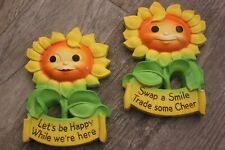 Sweet Pair 1973 Miller Studios Sunflower Chalkware Plaques Cheerful FuN Decor picture