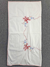 Vintage 60s Embroidered Tablecloth 40x40 Square Floral Handmade Bows Cottage picture