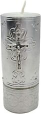 Small Sliver Toned Pillar Candle With Crucifix Pendant Charm Gift, 4.5 In picture