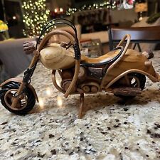Wood Motorcycle Figurine Handmade Wooden Chopper Style Model Harley 12”x3” picture