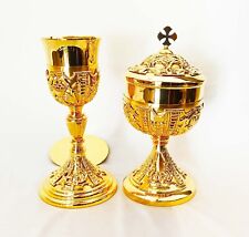 Chalice paten & Ciborium Set Large Brass Gold plated Catholic Church Gift USNL16 picture