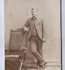 Young MAN with bow tie - VTG CDV photo by Brigham of Plainwell Michigan picture