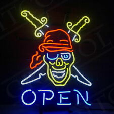New Pirate Open Skull Tattoo Neon Light Sign Lamp Beer Bar Wall Decor 24
