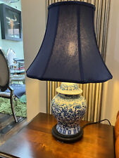 Vintage Asian Oriental (Chinese) Blue & White Porcelain Vase Table Lamp + Shade. picture