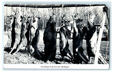 1949 Greetings From Curran Michigan MI Bear Deer RPPC Photo Postcard picture