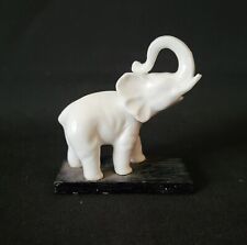 Vintage Mini White Porcelain Elephant Figurine Upturned Trunk Lucky Charm picture