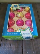 VTG Coby Glass Ornament Mica Stencil Glitter Assorted Pink Gold Bulbs picture