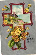Easter Cross Flowers House Seaside Posted 1909 Embossed Antique Postcard picture