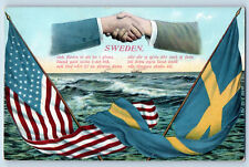 Sweden Postcard Sweden's Election Handshake US Sweden Flag c1910 Antique picture