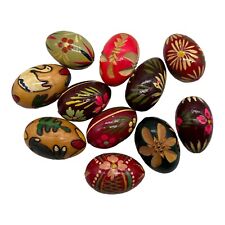 Lot of 11 Vintage Easter Eggs Wood Hand Painted Carved Birds Flowers Bunnies picture