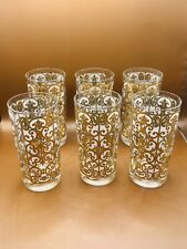 VTG SET OF 6 GEORGES BRIARD SPANISH GOLD HIGH BALL DRINK GLASSES MCM 22K BARWARE picture