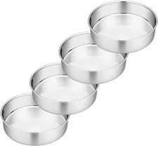P&P CHEF 6 Inch Cake Pans Set of 4, round Baking Pan, Stainless Steel Birthday W picture