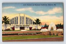Postcard Florida Sarasota FL Municipal Auditorium Theater 1940s Unposted Linen picture
