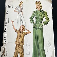 Vintage 1930s Simplicity 3156 Old Hollywood Pajamas Sewing Pattern 14 Small USED picture