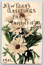 Marshfield Oregon OR Postcard Greetings New Years Flower c1910 Vintage Antique picture