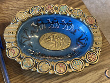 Vintage Jerusalem Souvenir Ashtray Enamel Painted Metal, Camels 7-1/2