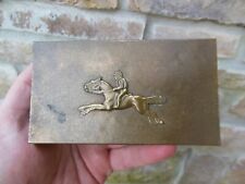 Vintage Brass Equestrian Jockey Horse Racing Large Matchbox Holder Fireplace picture