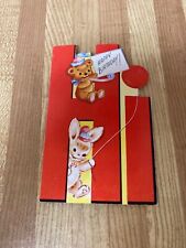 VINTAGE  EARLY 1950'S RUST CRAFT DIE CUT CUTE TEDDY BEAR AND RABBIT W/BALLOON picture