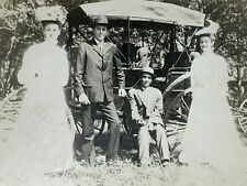 AgF) Found Photograph 2 Couples Posing Buggy Glowing White Dresses Exposure  picture