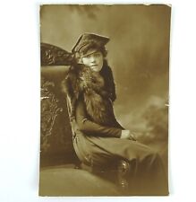 Original Photograph B&W Early 1900s Woman Portrait with Fur Pelt Scarf & Hat picture