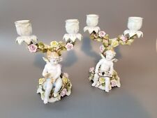 Antique Pair of Von Schierholz Germany Porcelain Cherub Putti Candle Holders picture
