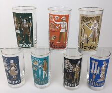 SET 7 Vintage Libbey INTERNATIONAL CITIES OF THE WORLD Highball Tumblers Glasses picture