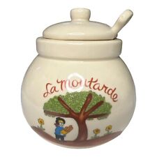 VINTAGE Gallery Originals ~ 1984 LA MOUTARDE ~ Ceramic Mustard Jar W/lid & Spoon picture