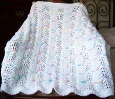 ✿ New HAND KNIT Blanket Afghan WHITE Handmade Baby Throw Premium Soft Yarn Wave picture