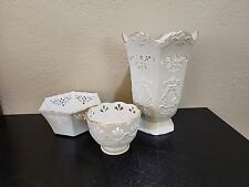 Lot of 3 Lenox Made USA Ivory Porcelain items w/ 24K Gold Trim 2 Bowls & 1 Vase picture
