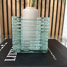 Vintage Penco Stacked Glass Candle Holder Mint Green Glass With Brass Ball Feet picture