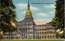 Vtg 1930s Michigan State capitol Lansing Michigan MI Unused Linen Postcard picture