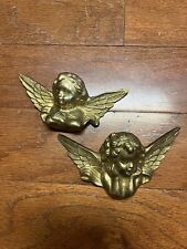 Vintage Brass Cherub Angel Wall Decor Set Of Two picture