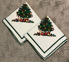 Set of 2 Vintage Christmas Tree Cloth Napkins Spode Look picture