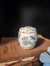Vintage Ginger Jar Lid Urn Stamped China Mini Floral Dragonfly Lotus Asian White picture