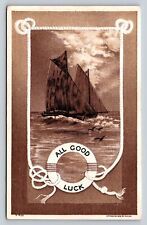 c1910 All Good Luck Sailboats on the Water w/Birds Embossed ANTIQUE Postcard 956 picture