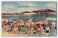 Old Orchard Beach Maine ME Postcard Group Bathers Swimmers Children 1940 Vintage picture