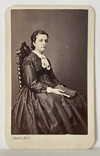 Antique Victorian CDV Photo Card Woman Pretty Lady Sitting Holding Book Foreign picture