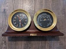 VTG Chelsea Black Flag Newport Ships Clock Barometer Set Nautical W Stand Brass picture