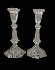 Vintage St George 24% Lead Crystal Clear Candle Stick Holders Set Of 2  picture