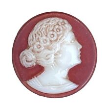 Vintage White Glass Cameo Button, Brown Paint Around Portrait picture