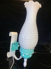 Adorable Vintage Milk Glass Hobnail Wall Lamp Works White/turquoise picture